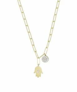 Best Sale 🌟 Meira T 14K Yellow Gold, 14K White Gold & Diamond Hamsa Hand Pendant Necklace 🔔