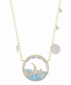 New 🎉 Meira T 14K Yellow Gold, Blue Topaz & Diamond Moon & Star Pendant Necklace 🛒