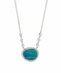 Hot Sale 💯 Meira T 14K White Gold, Australian Opal & Diamond Pendant Necklace 🤩