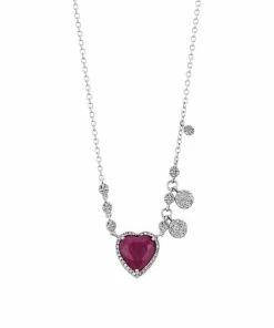 Deals 🔥 Meira T 14K White Gold, Diamond & Ruby Heart Pendant Necklace 💯
