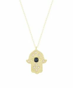 Promo ⭐ Meira T 14K Yellow Gold, Diamond & Sapphire Hamsa Hand Pendant Necklace ⭐