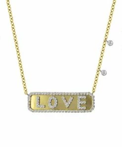Discount 🎁 Meira T 14K Yellow Gold Diamond Love Bar Pendant Necklace 🎉